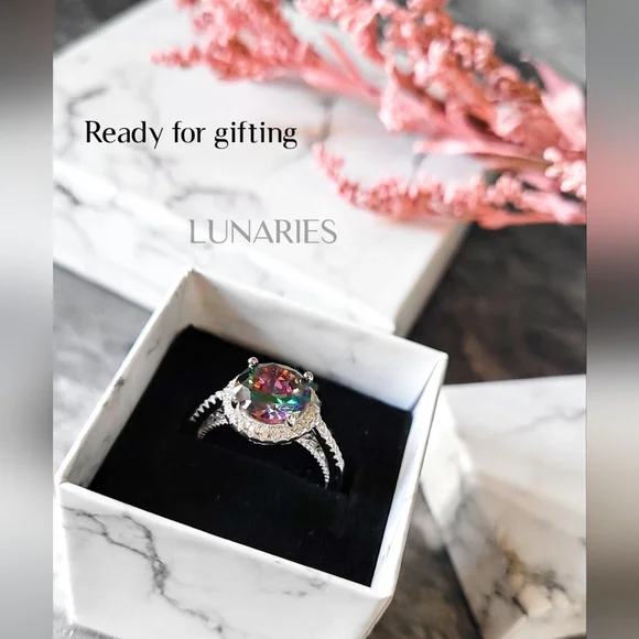 Rainbow Mystic Topaz Ring, 925 Sterling Silver, Emerald-Cut Size 9 - Picture 10 of 10